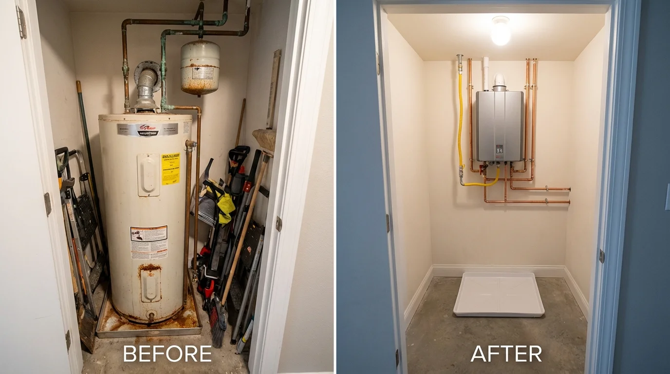 Tank water heater versus wall-mounted tankless unit comparison for Wilson, NC homeowners